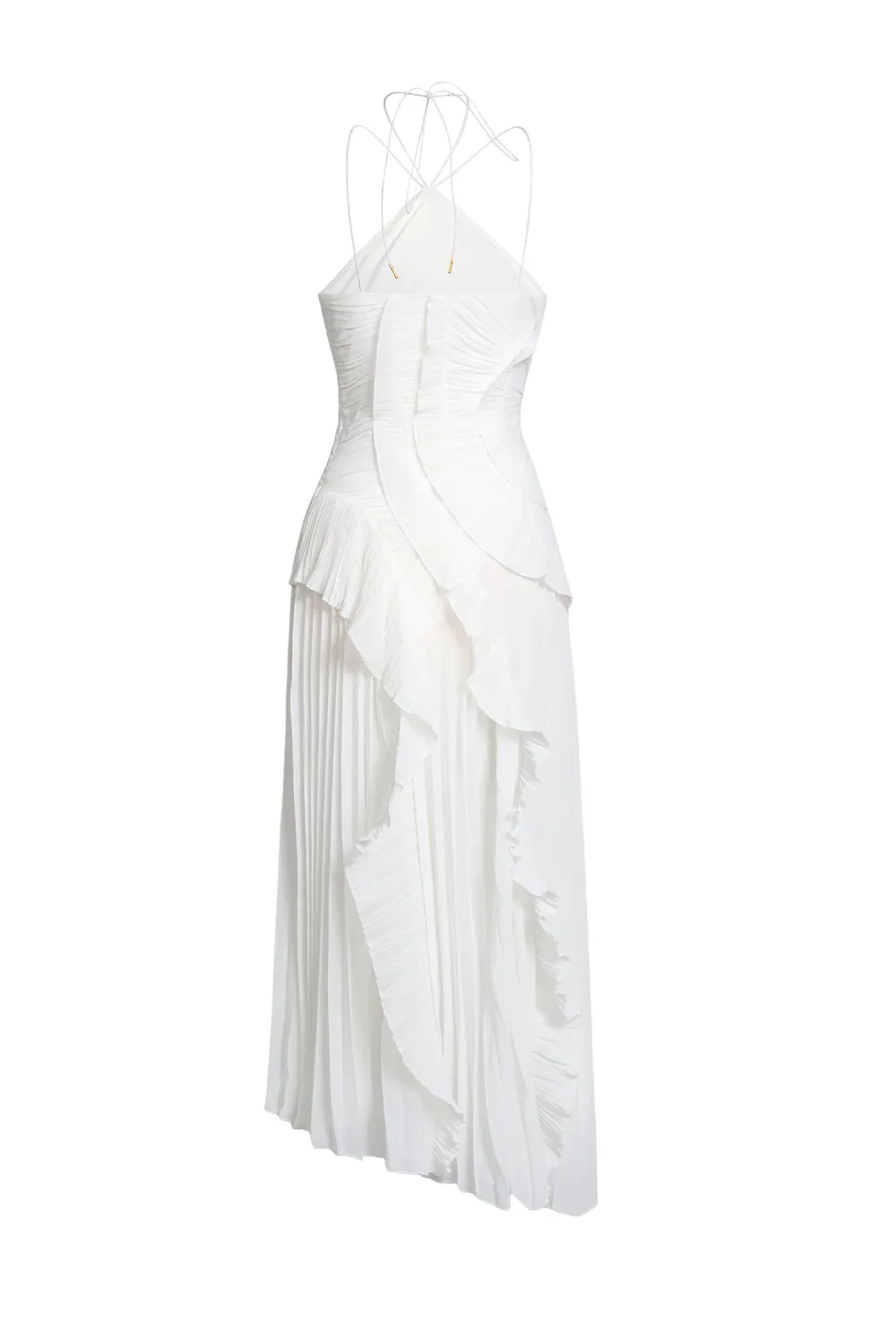 Pleated Frill Halter Neck Midi Dress