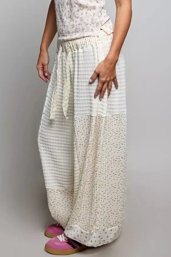Patchwork Mixed Knit Wide Leg Pants