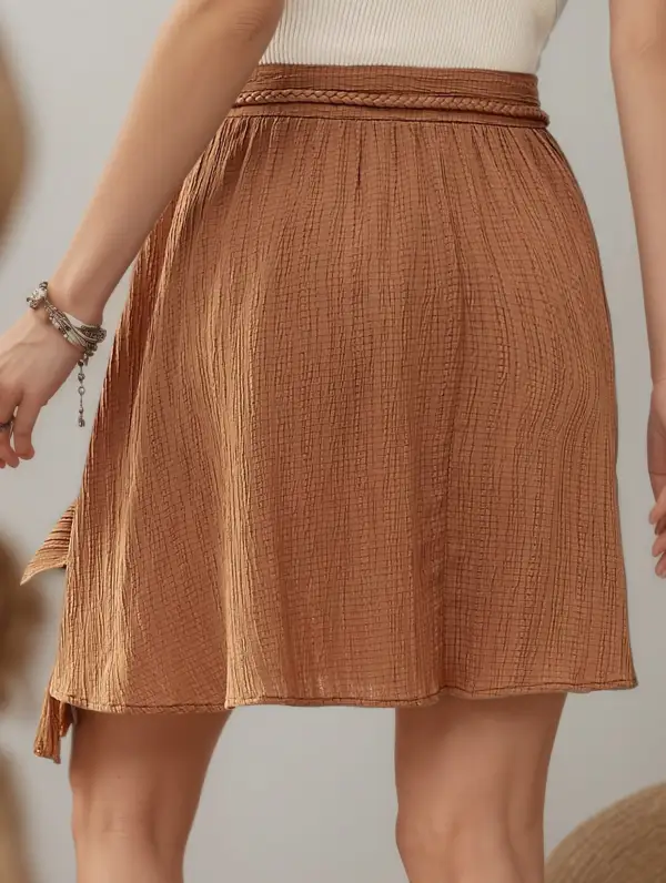 Casual Tie Detail High Waist A-Line Mini Skirt