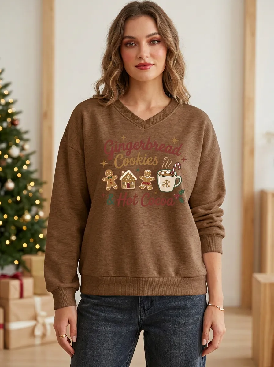 Festive Christmas Gingerbread Cookies Hot Cocoa Print Sweatshirt
