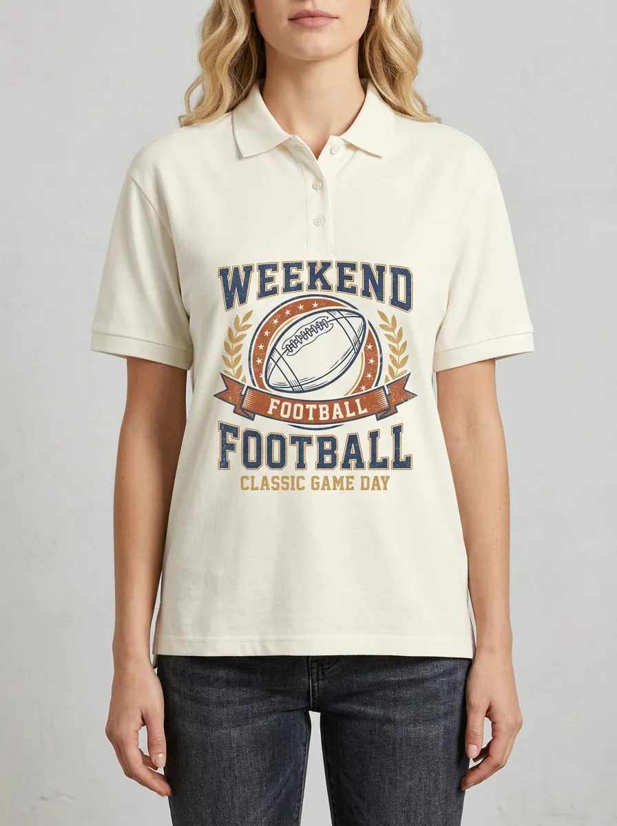 Women's Football Lover Weekend Game Day Printed Polo Shirt