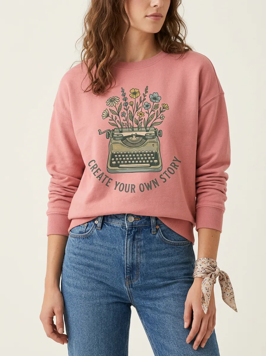Writer Floral Typewriter Create Your Own Story Sweatshirt