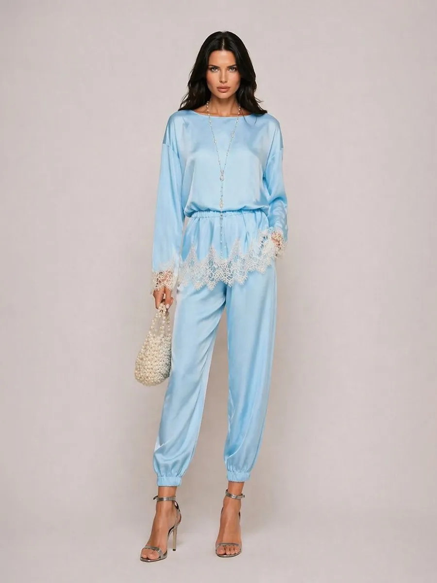 Hazel Lace-Paneled Satin Two-Piece Set