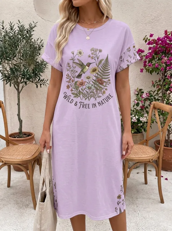 Nature Lover Hummingbird Wildflower T-Shirt Dress