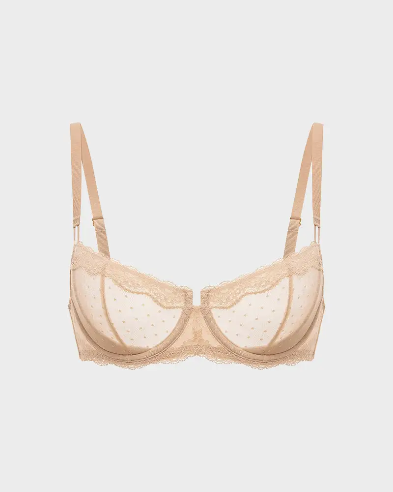 Lace Underwire Unlined Sheer Demi Balconette Bra