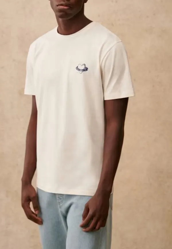 Ecru Small Heart Embroidered Crew Neck T-Shirt