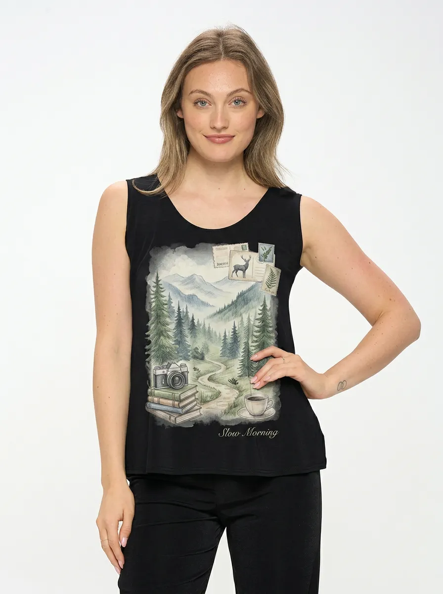 Women's Nature Lover Mountain Forest Camera Printed Tank Top