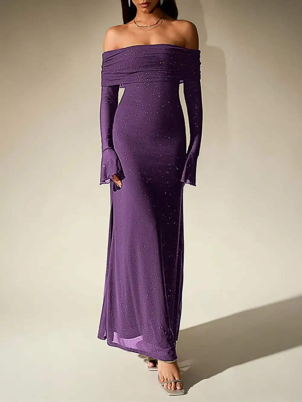 Glitter Off Shoulder Maxi Dress