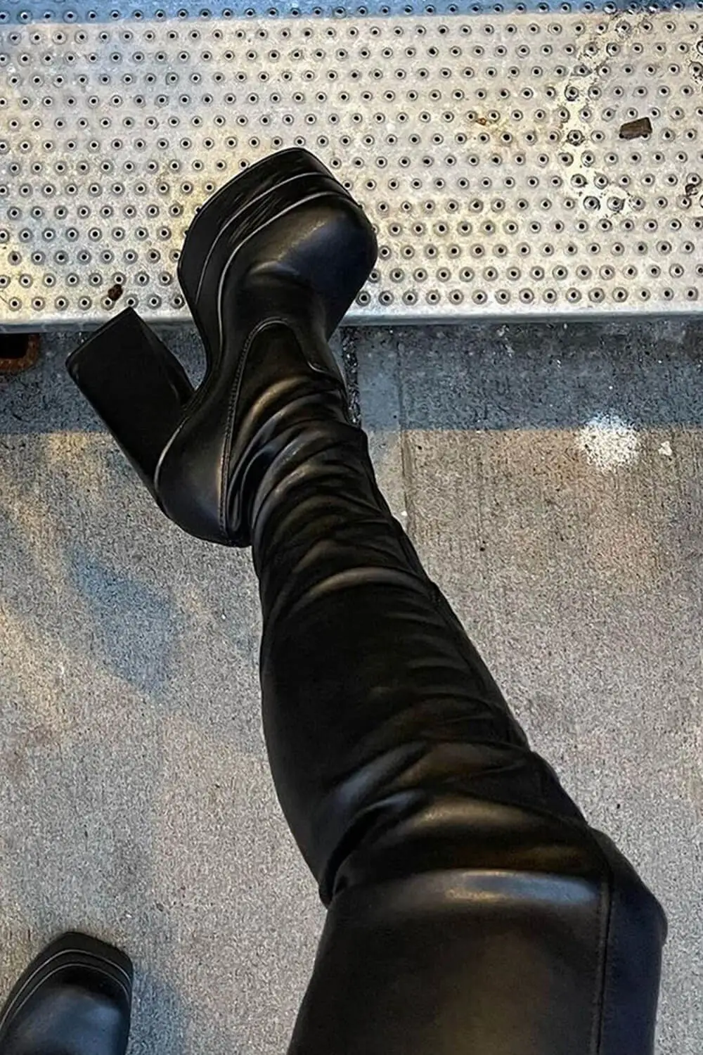 Faux Leather Double Platform Block