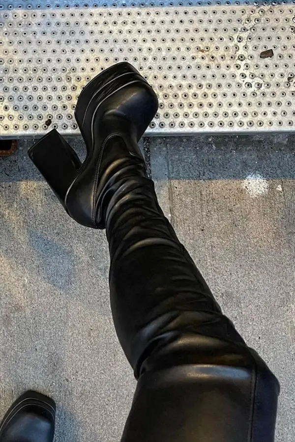 Faux Leather Double Platform Block