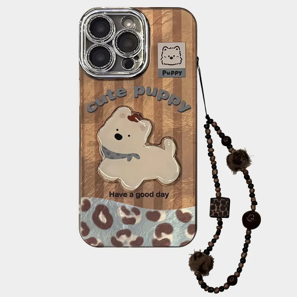 Puppy Dog Beaded Wristlet Glossy Phone Case