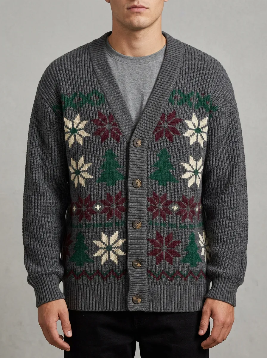 Snowflake Tree V Neck Cardigan