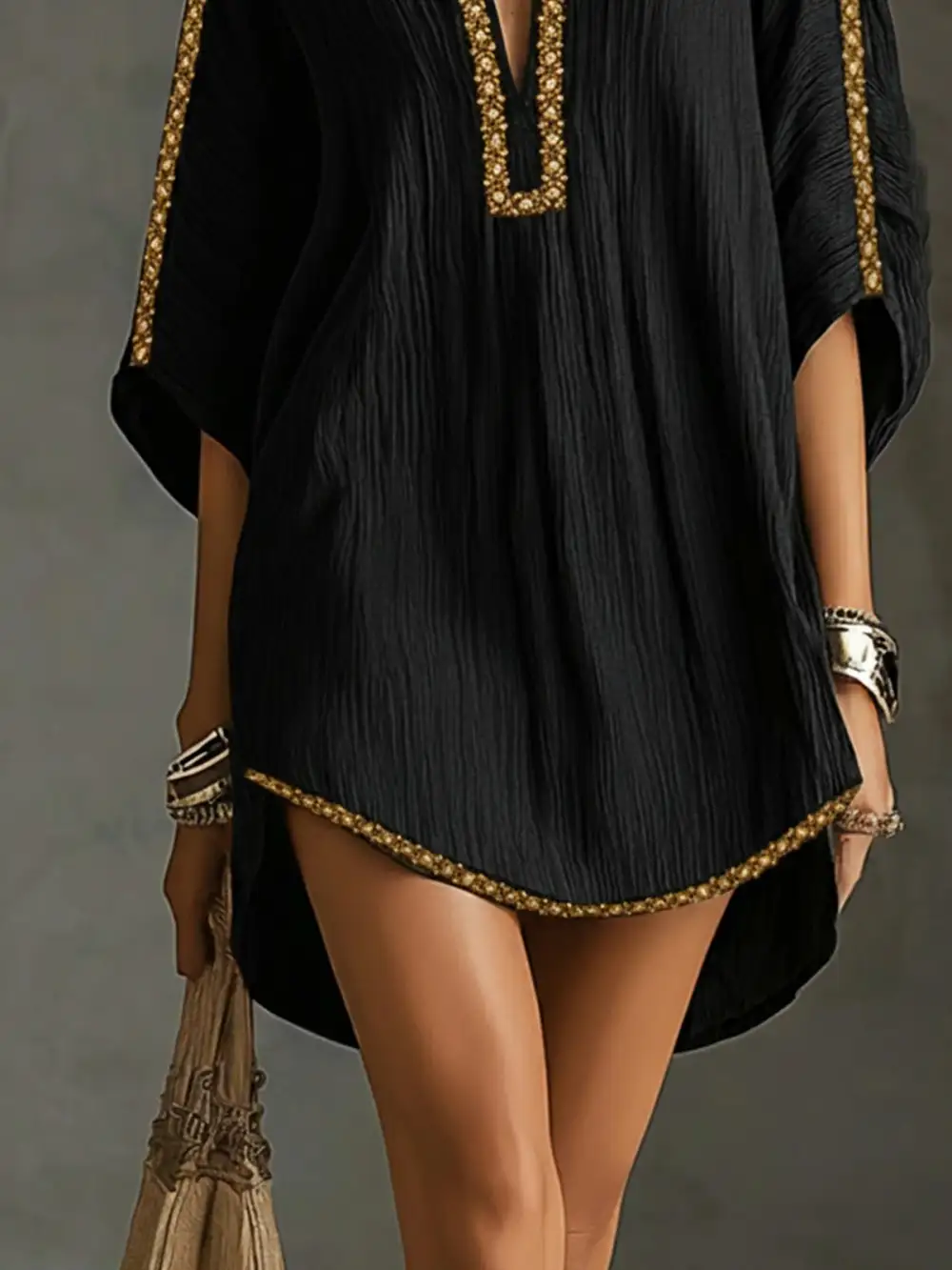 Embroidered Kaftan Mini Dress