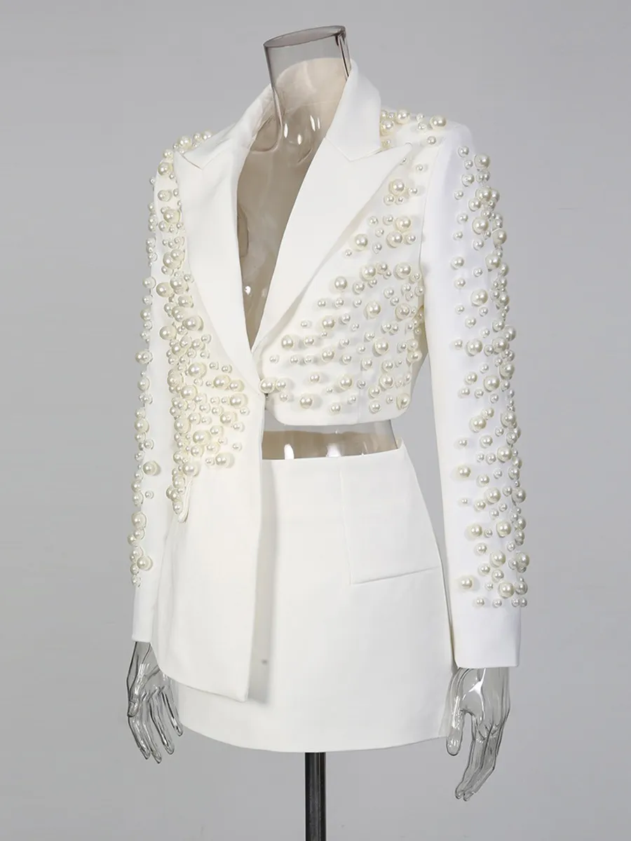 Paloma Beaded Irregular Suit Skirt Set