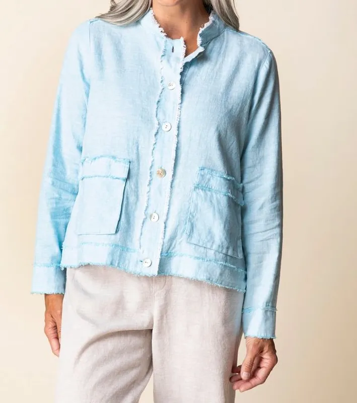 Linen Cotton Collared Button-Front Jacket