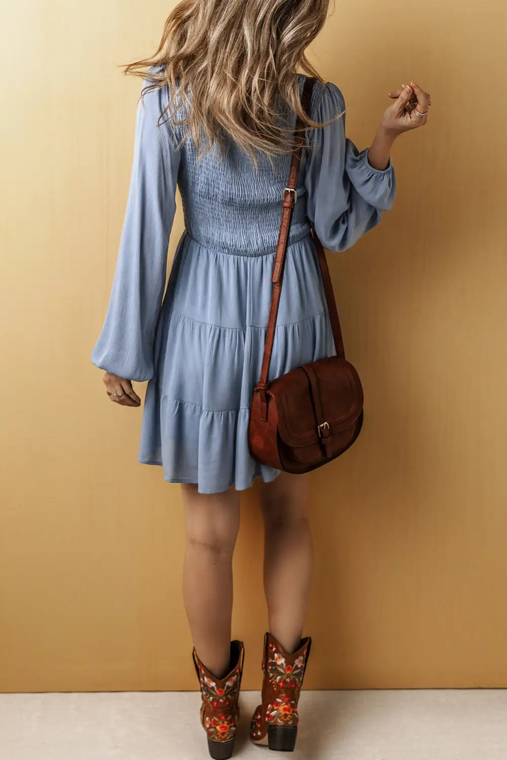 Tiered Smocked Tie Detail Mini Dress