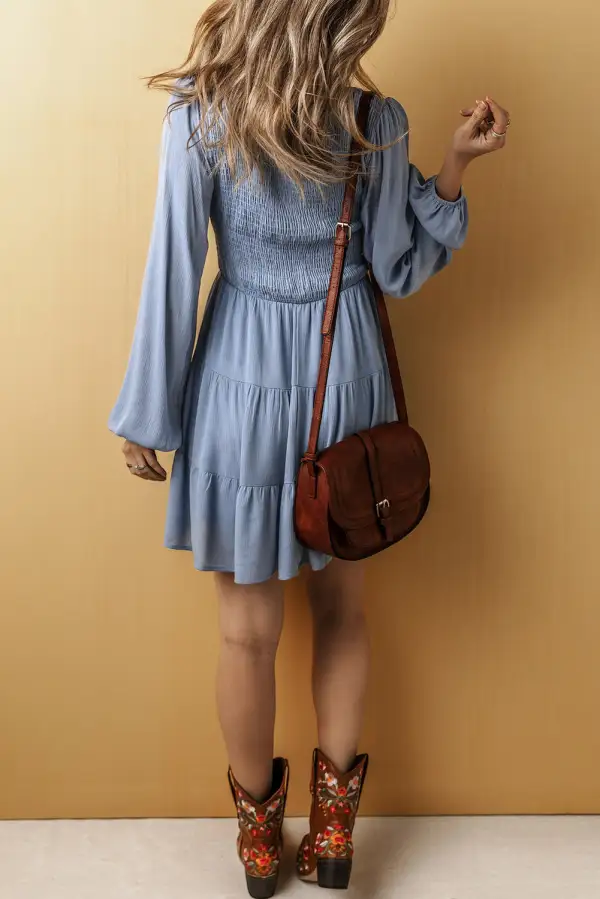 Tiered Smocked Tie Detail Mini Dress