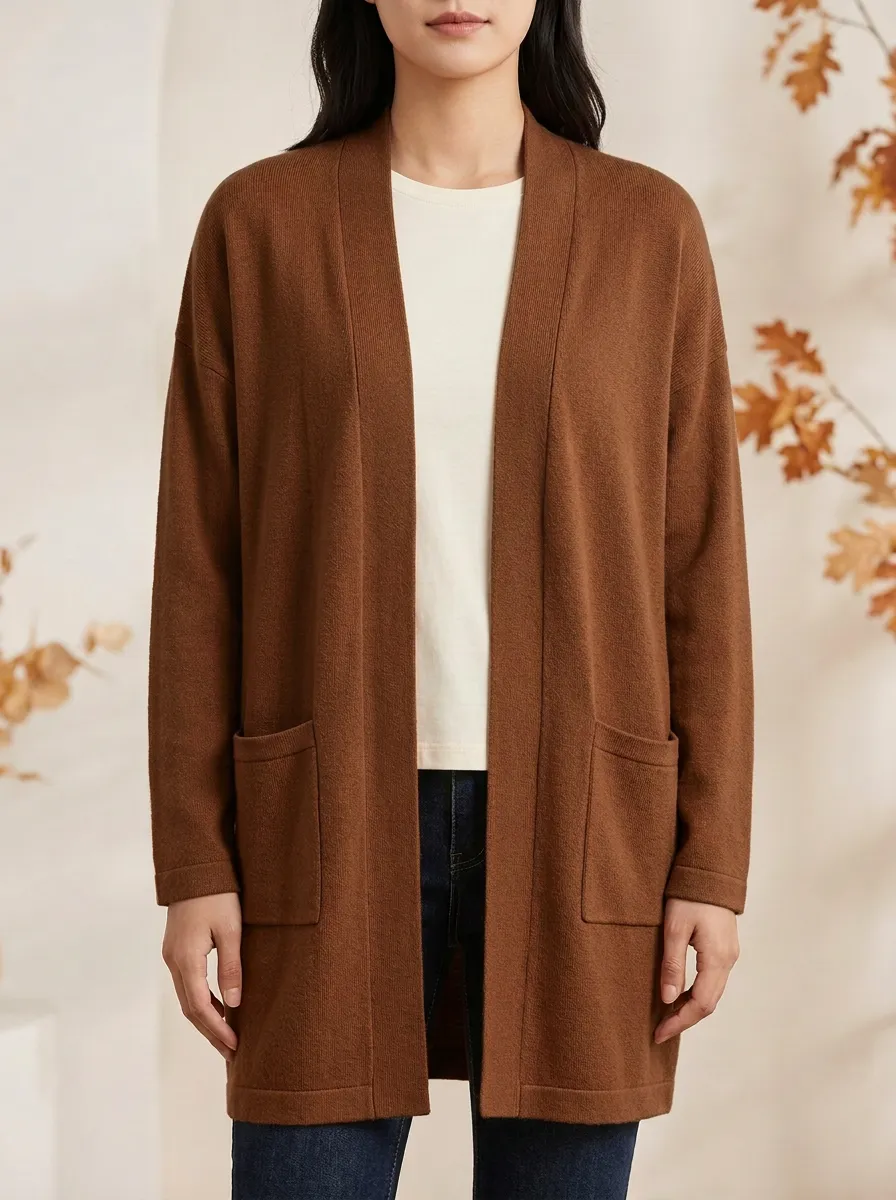 Simple Open-Front Knit Cardigan
