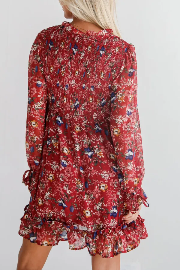Burgundy Floral Mini Dress