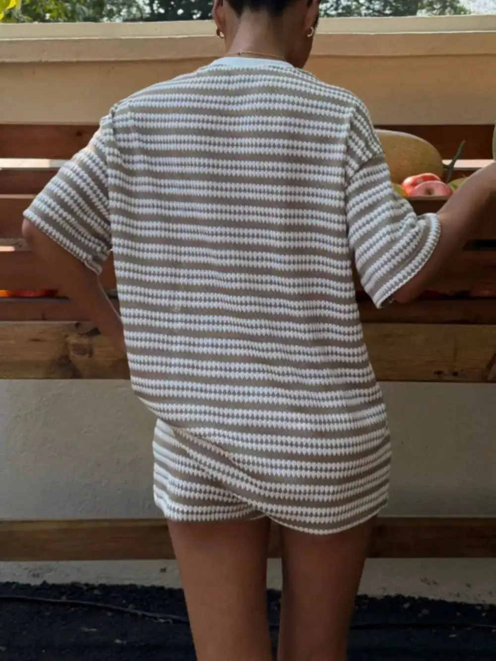 Striped Short Sleeve Top Shorts Set