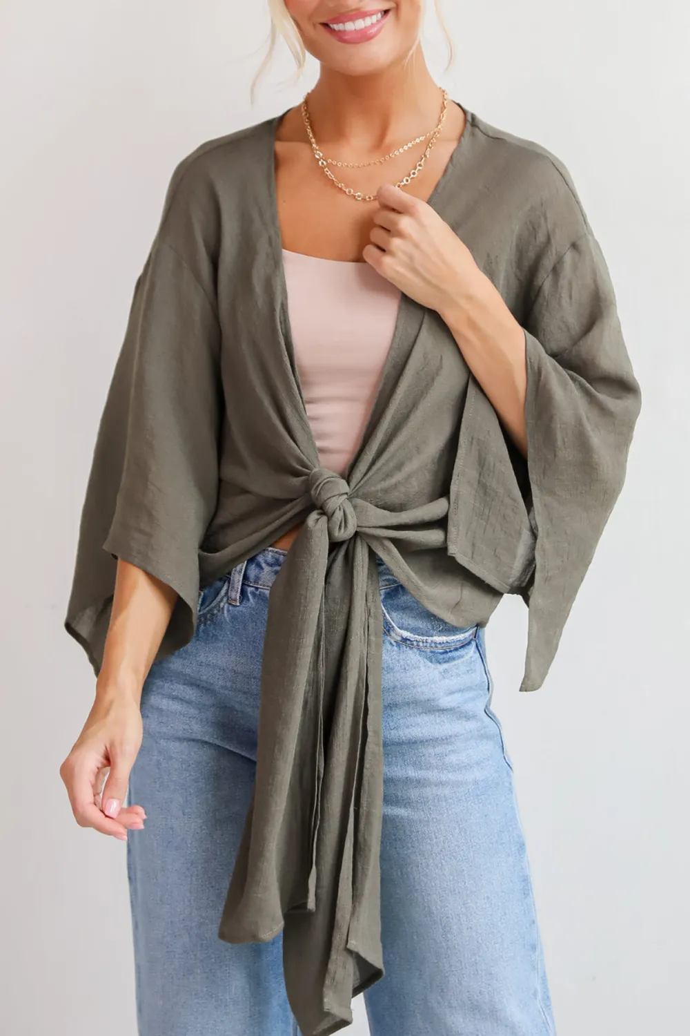 Olive Tie-Front Blouse