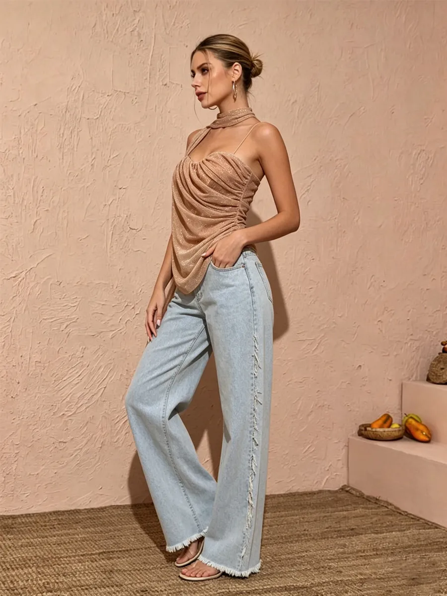 Tessa Elegant Rhinestone-Embellished Mesh Top