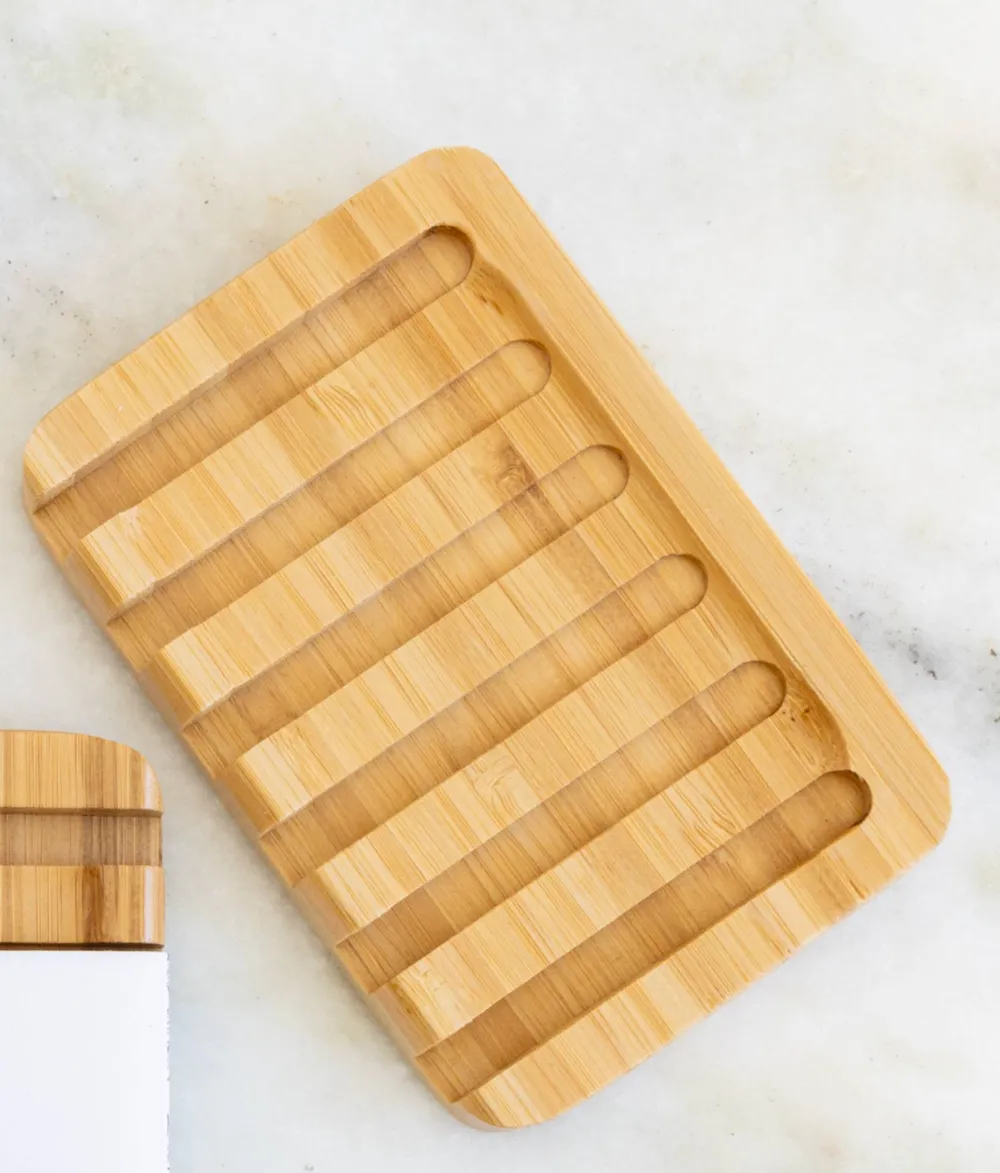 Sloped Bamboo Self Draining Soap Dish