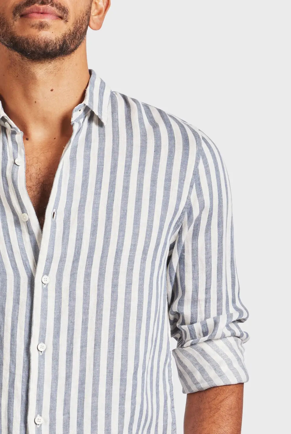 Vertical Stripe Cotton Casual Button Down Shirt