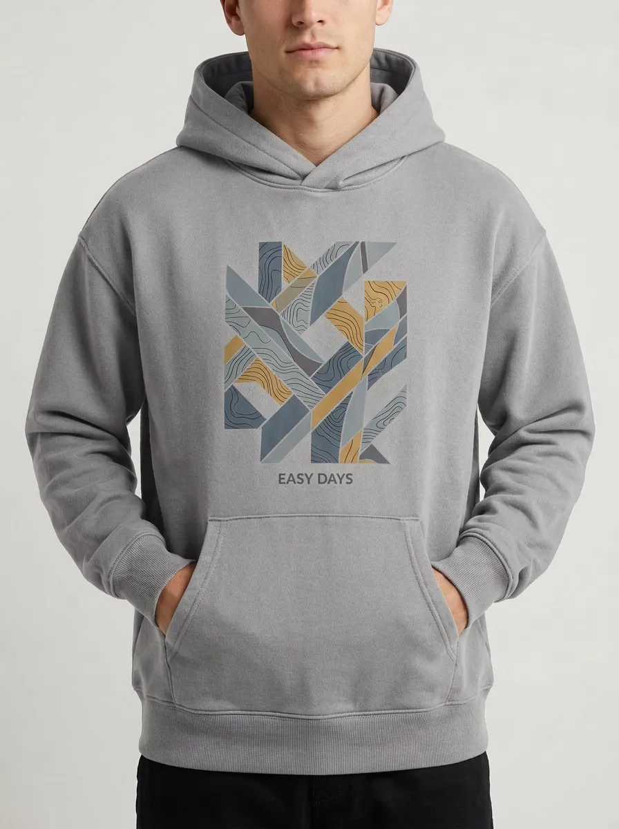 Relaxed Easy Days Geometric Abstract Hoodie