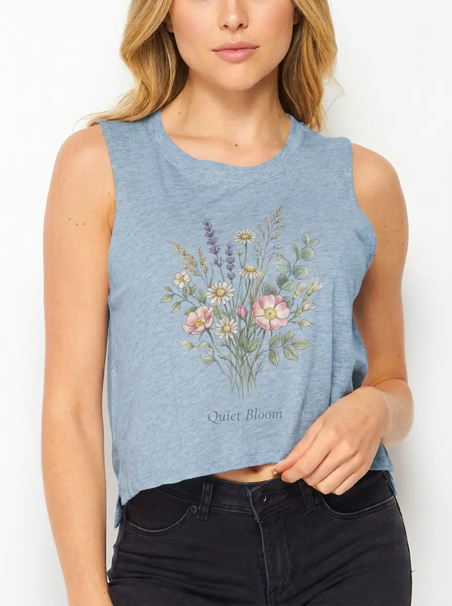 Women's Botanical Nature Lover Quiet Bloom Printed Crop Tank Top