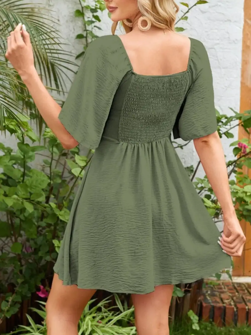 Smocked Flutter Sleeve Mini Dress