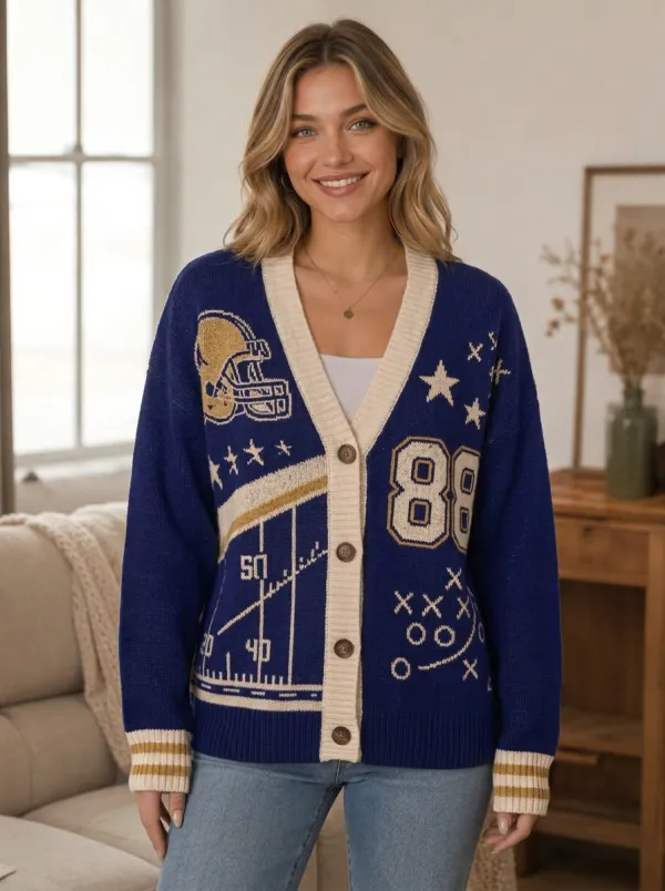 Women's Relaxed Helmet Football Ball Knitted Cardigan