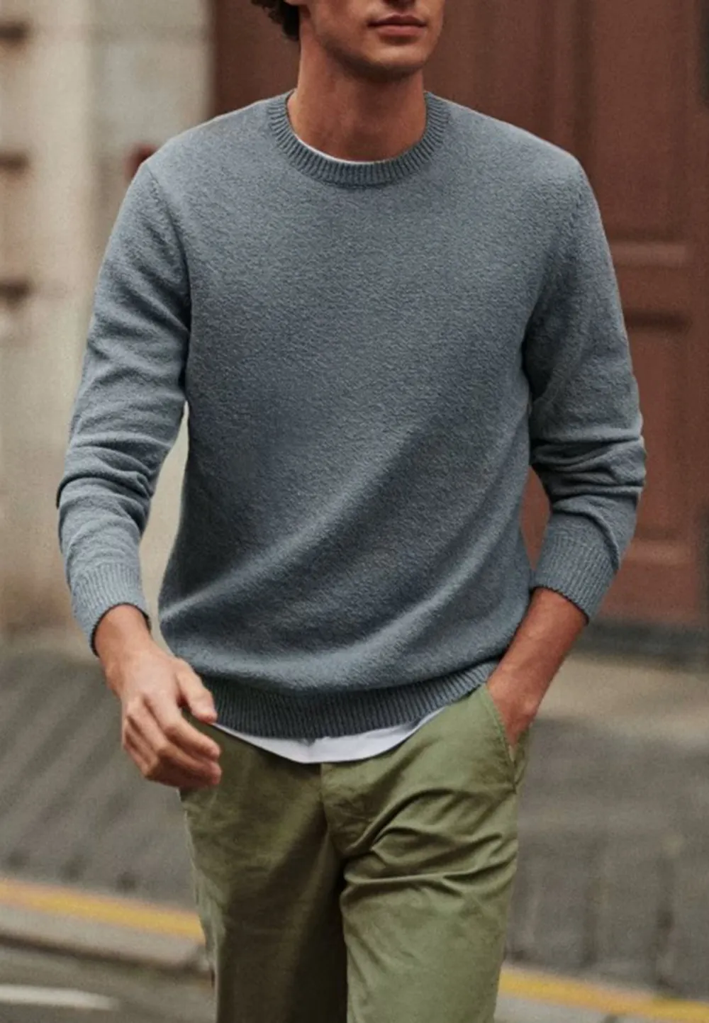 Light Green Relaxed Fit Crew Neck Sweater