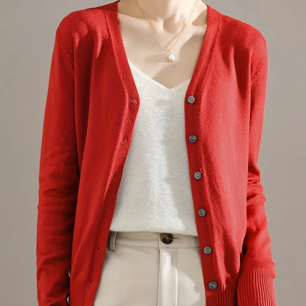Elegant V Neck Long Sleeve Cardigan