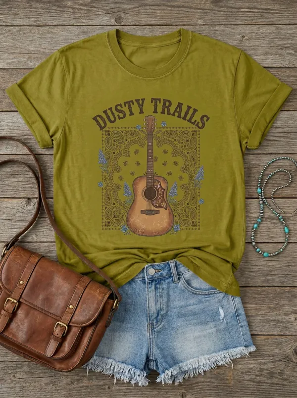 Rustic Guitar Western Crewneck T-Shirt