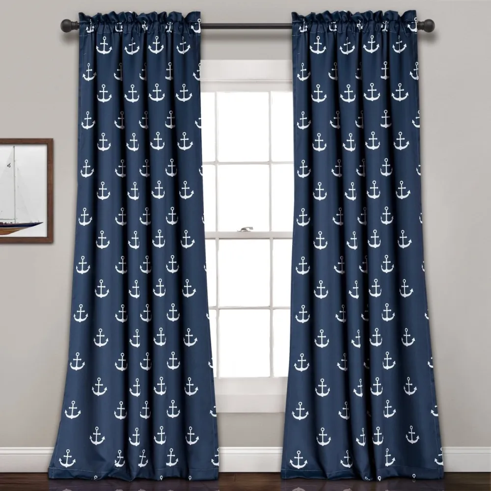 Coastal Tropical Botanical Blackout Rod Pocket Curtain Panel Set
