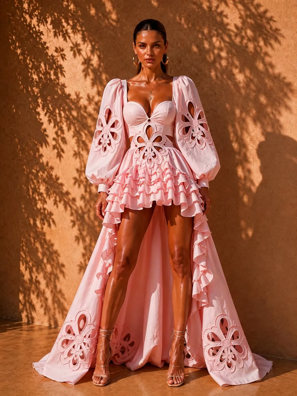 Magdalena Sweetheart Puff Sleeve Cutwork Gown