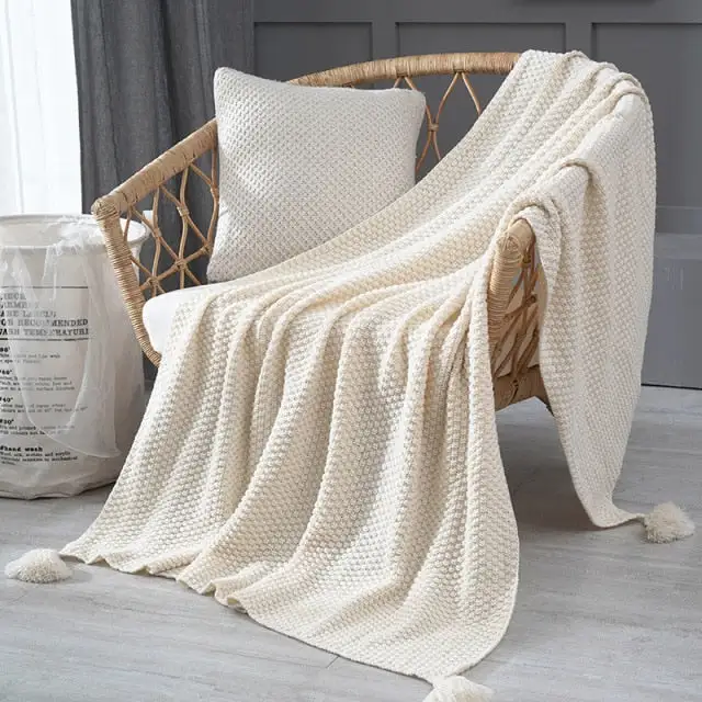 Knitted Tassel Wool Decorative Throw Blanket