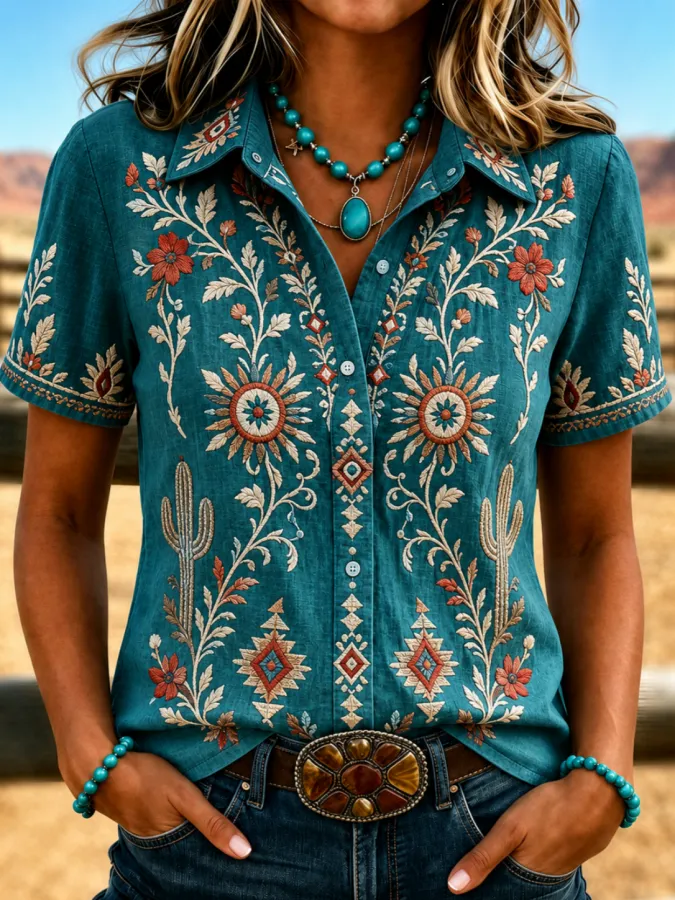 Women'S Retro Ethnic Art Printed Shirt