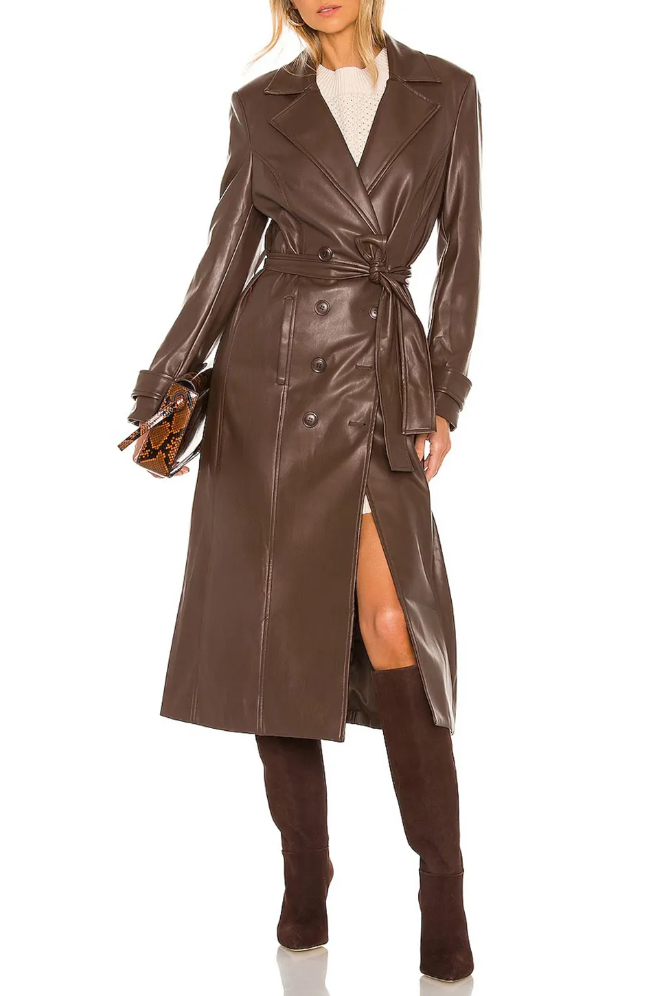 Faux Leather Trench Coat