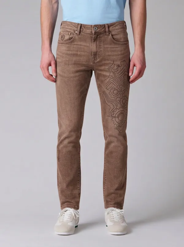 Men's Steampunk Gear Topographic Graphic Stretch Jeans