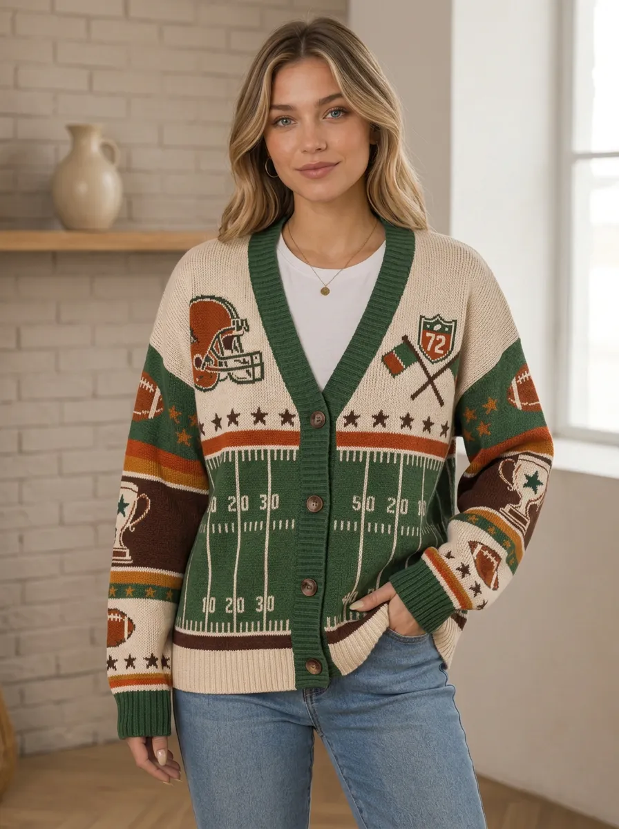 Women's Gridiron Helmet Trophy Field Knit Cardigan