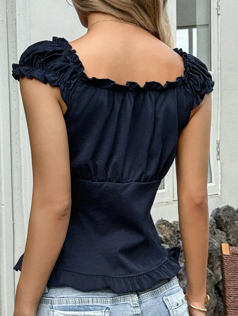 Short Sleeve Ruffled Vest