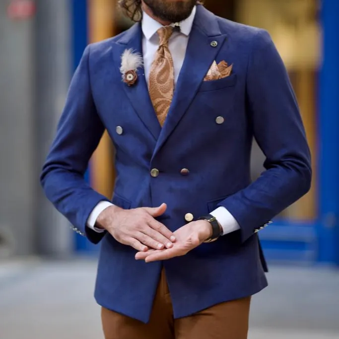 Slim Fit Double Breasted Nubuck Blazer