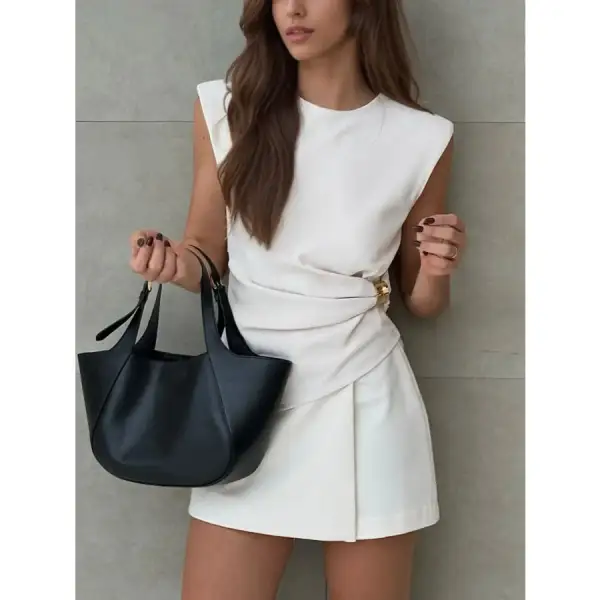 Refined Round Neck Sleeveless Top And Skirts Set
