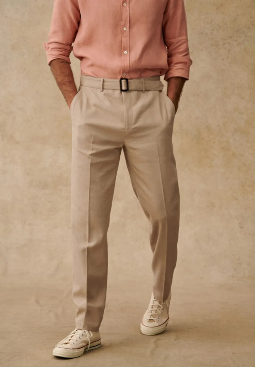 Black Classic Straight Leg Belted Trousers