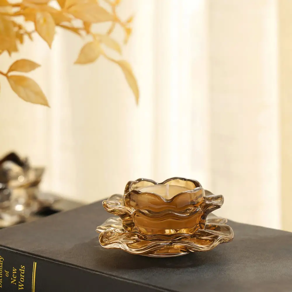 Brown Floret Glass Tealight Holder