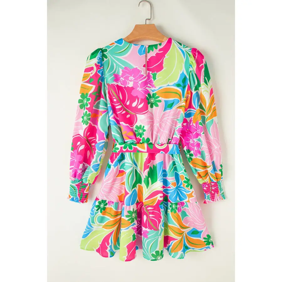 Tie Waist Lantern Sleeve Mini Dress