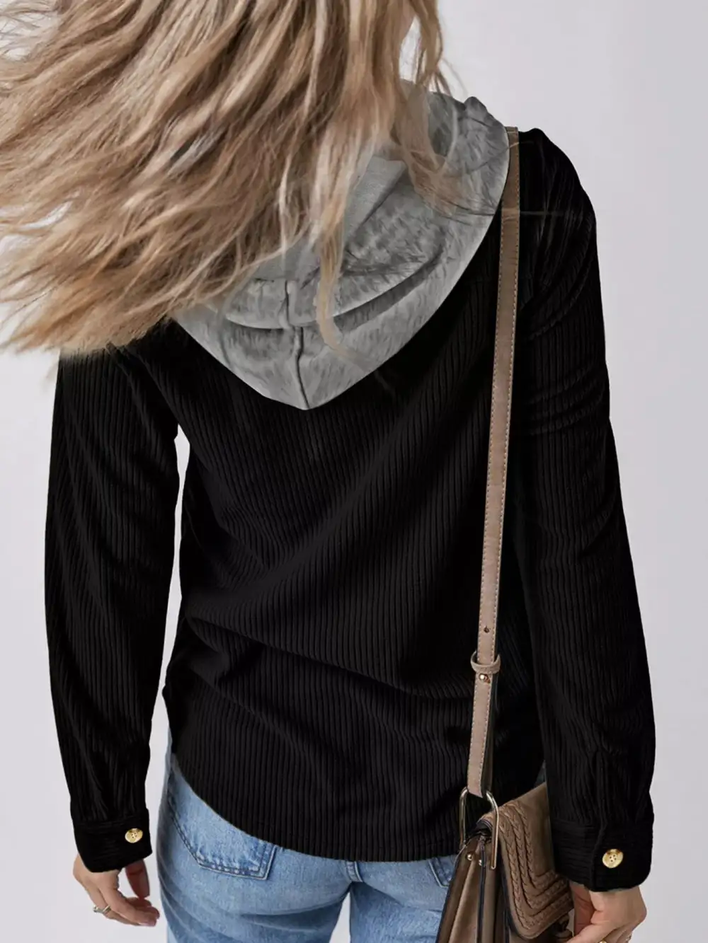 Hooded Corduroy Button-Down Jacket