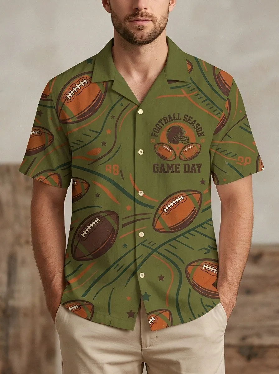 Men's American Football Game Day Helmet Ball Printed Shirt